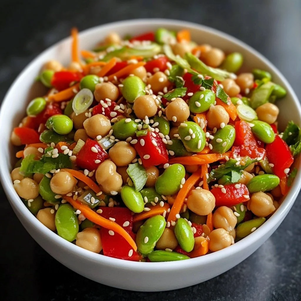 Chickpea Edamame Salad with Ginger Sesame Vinaigrette