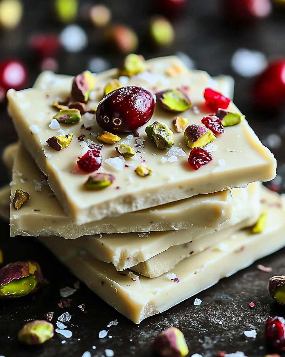 Cranberry Pistachio White Chocolate Bark